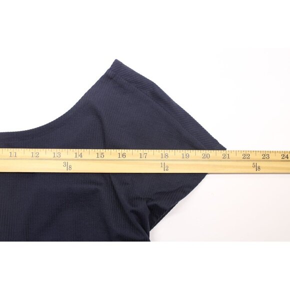 Theory Andrizza Twisted Back Navy Soft Stretch Seersucker Sheath Dress Sz 0 NEW - Picture 4 of 11